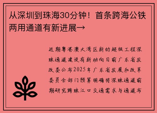 从深圳到珠海30分钟！首条跨海公铁两用通道有新进展→