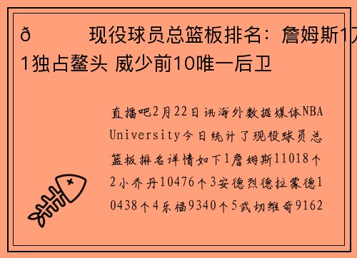 👀现役球员总篮板排名：詹姆斯1万1独占鳌头 威少前10唯一后卫